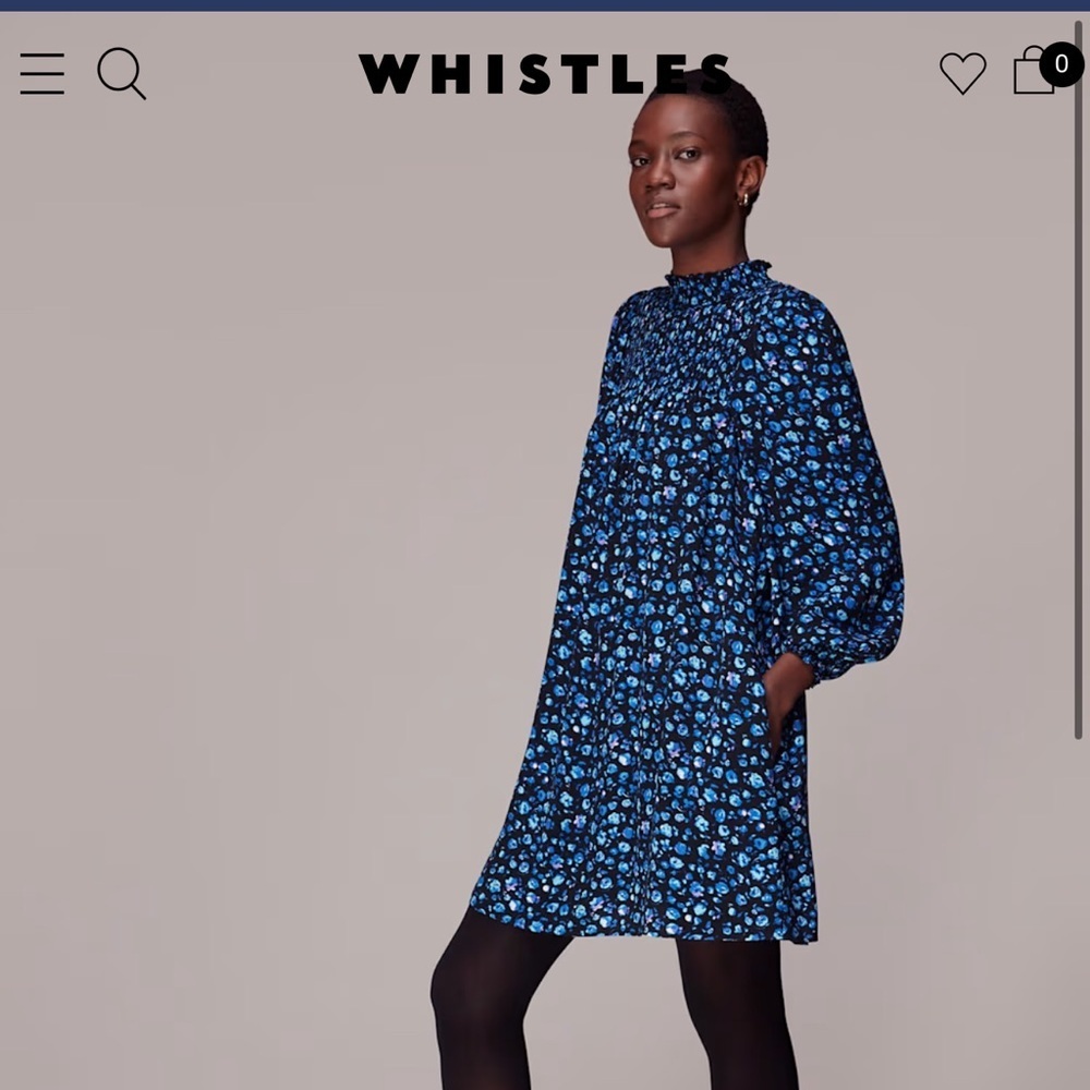 Whistles Blue Blurred Floral Long Sleeve Trapeze Dress Size US 14